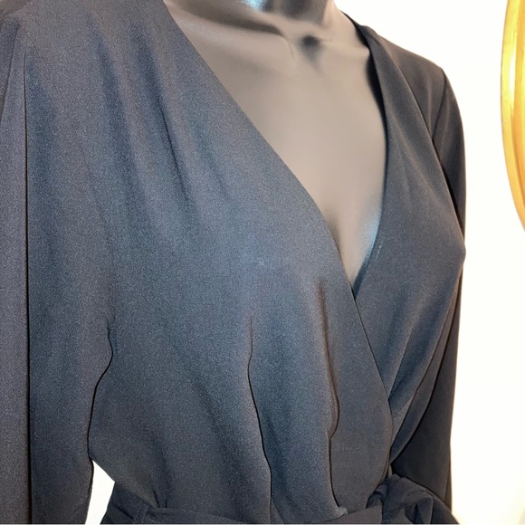 NEW Formal Black Bow Faux Wrap Long Sleeve Sexy Fit Flare Spring Cocktail Dress - Picture 9 of 17